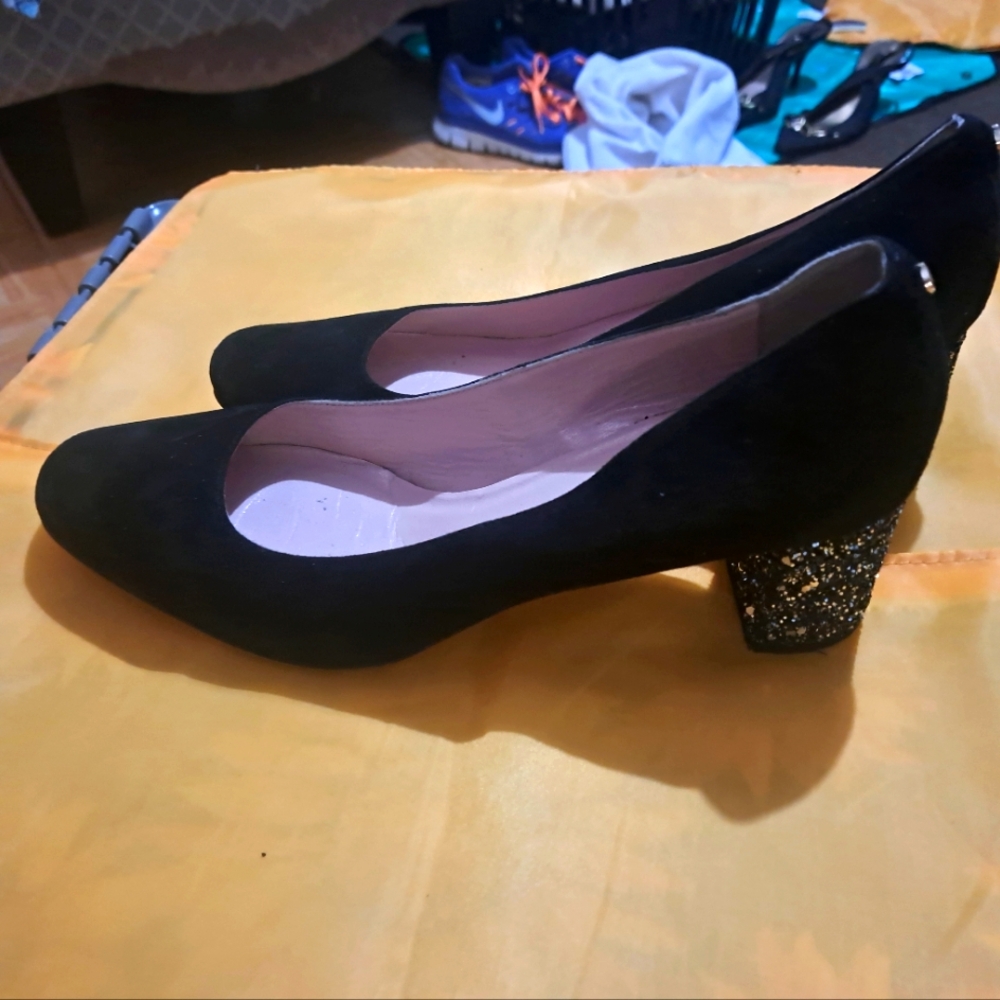 Kate spade black glitter heels